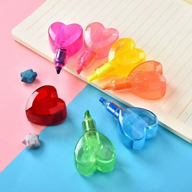 Creative Kawaii Cute Cartoon Highlighter Pens Bear Heart Octopus Flower Shapes Pastel Stacking Highlighter Pen for Kids
