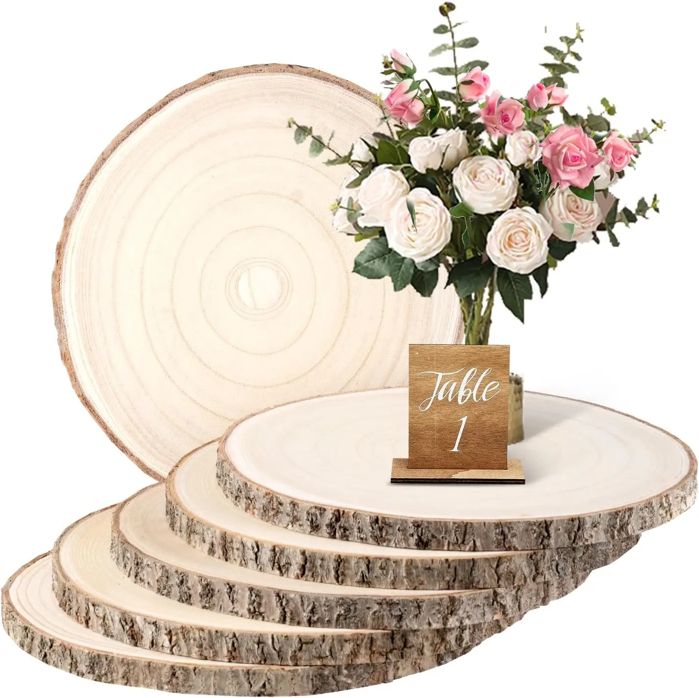 YULIN JIAFU 6 Pack Large Wood Rounds 9-10.5 Inch Natural Wood Slices Wedding Baby Shower Table Decorations Storage Baskets