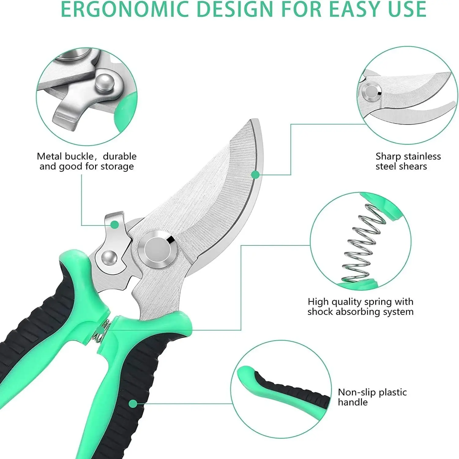 Garden Pruning Shears, 4 Pcs Garden Professional Secateurs, Handheld Scissors Set with Heavy Duty Garden Bypass Pruning Shears