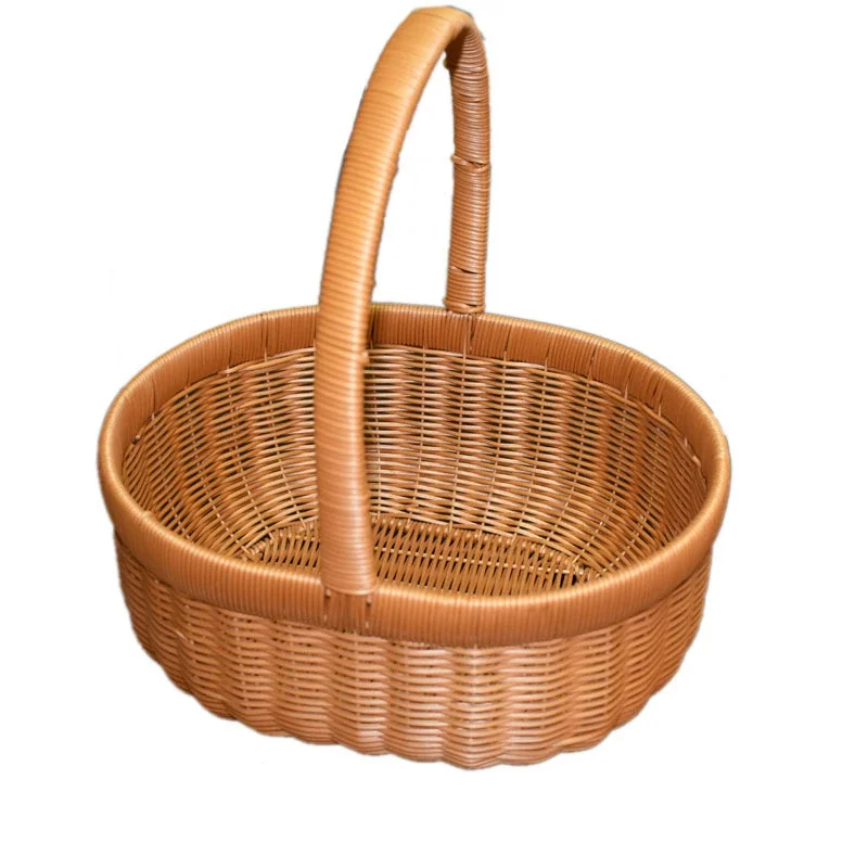 Oval PP Rattan Handwoven Picnic Basket Fruit Egg Storage Basket with Handle