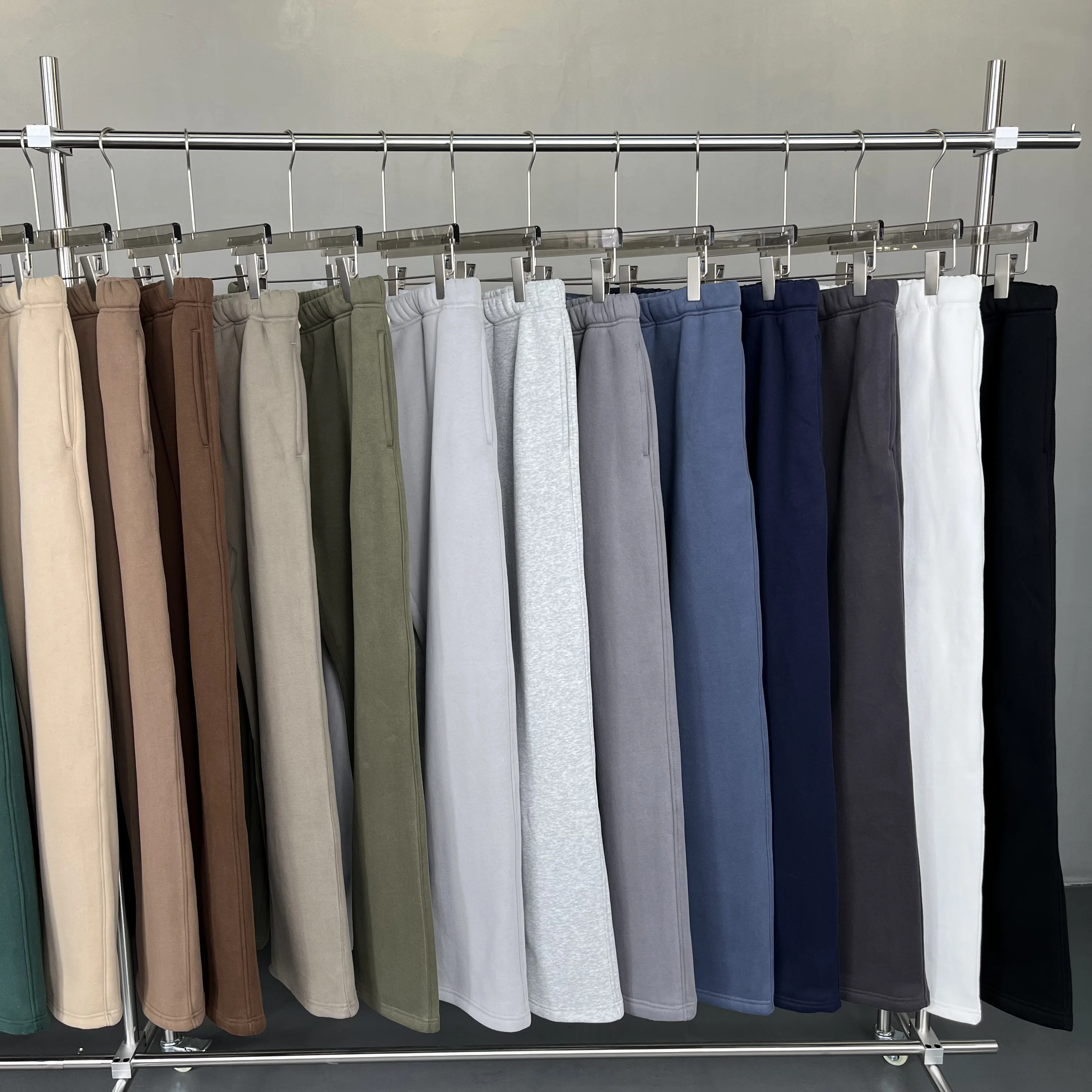 Hot Selling Men Soild Color Acid Wash Heavyweight 350GSM Thick Cotton Custom Baggy Straight Leg Drawstring Sweatpants