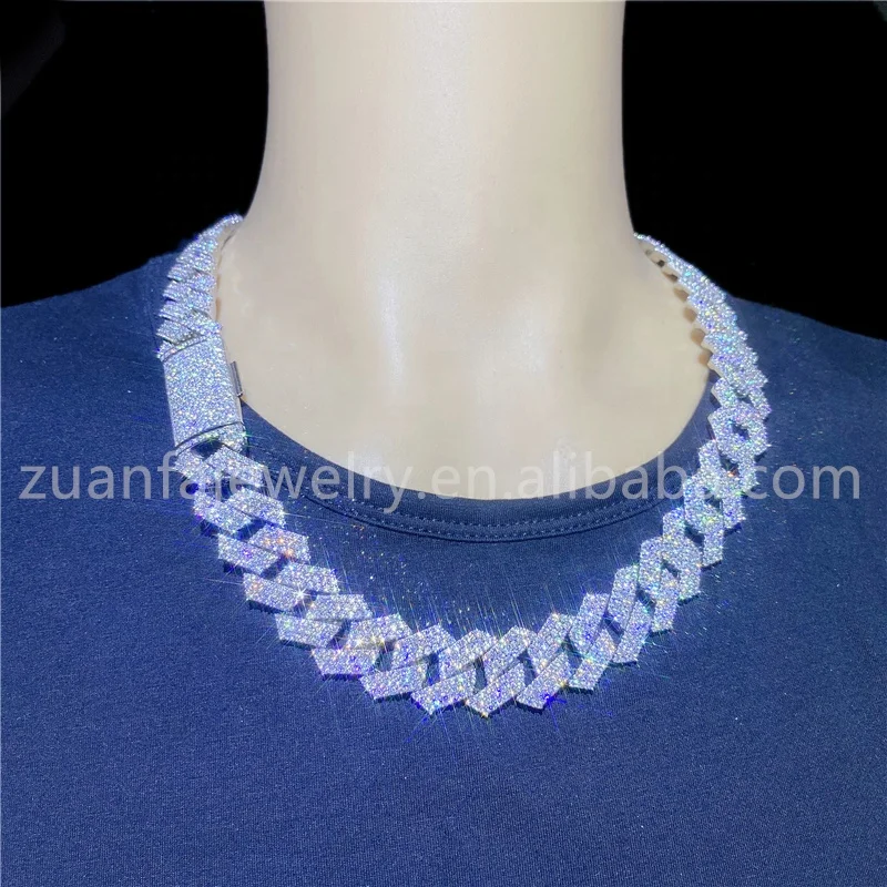 Sterling Silver 925 Lab Diamonds Mens Cuban Necklace Iced Out Hip Hop Moissanite Cuban Link