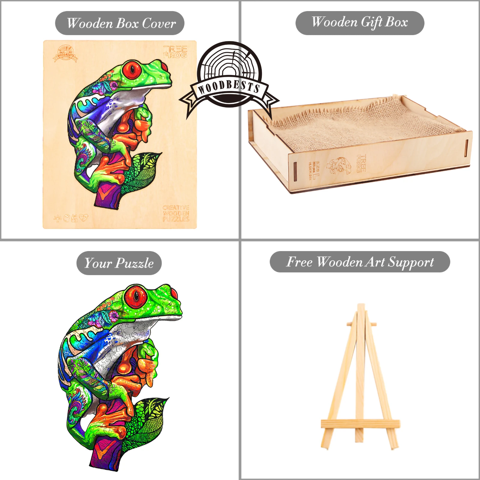 Uniquely Shaped Pieces Animal Shaped Wooden Puzzle Tree Frog Wooden Puzzle with Perfect Edge-matching