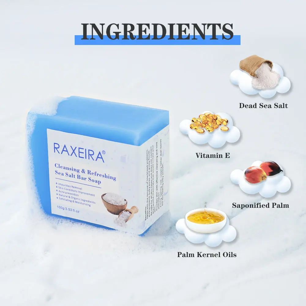Organic Sea Salt Vitamin E Cleansing & Refreshing Whitening Moisturizing For Remove Skin Acne Cleansing Face Care Bar Soap