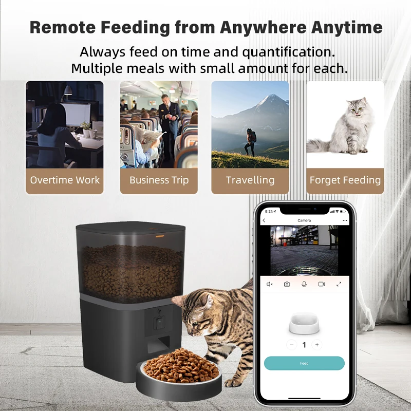 Eco-Friendly Smart Charged 480P Camera Pet Feeder Manual Feeding Food Stuck Alarm Dog Feeder WiFi Food Dispenser