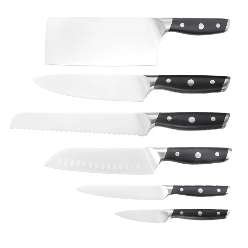 Factory Kitchen POM Handle Forged Stainless Steel Knives Chopper Utility Bread Santoku Paring Chef Knife Set