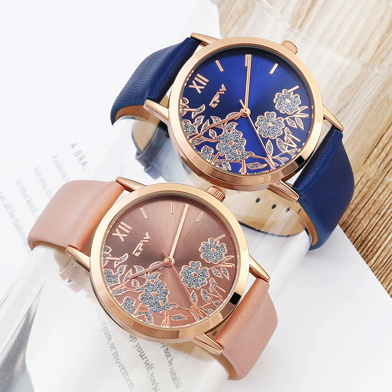 shiny glitter flower watch japan movt geneva lady odm custom wrist watch wholesale
