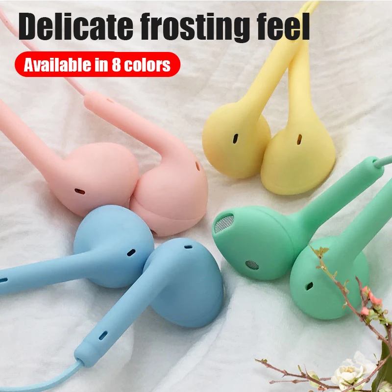 
Delicate Frosting Feel Cheap Earphones 3.5mm Wide Compatibility Ear Phones Wired Available in 8 Colors Macaroon Earphone 