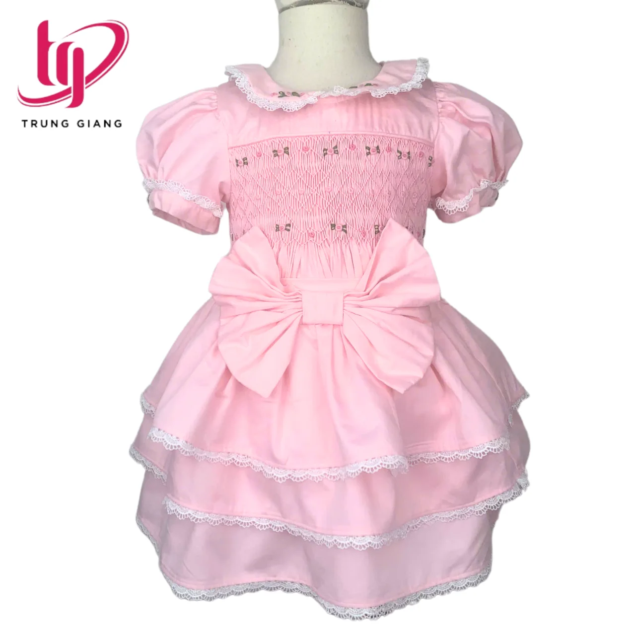 Apparel Luxury Smocked Children Clothing Kids Clothes For Baby Kid Set Pink Floral Bow Princesses OEM ODM Wholesale
