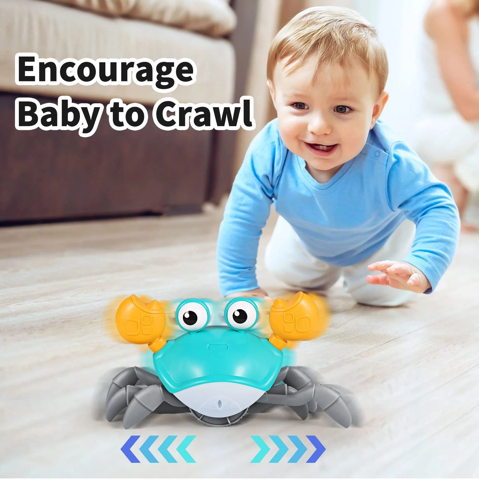 Baby Automatic Electric Runaway Obstacle Sensor Interactive Avoidance Control Walking Crawling Sensing Crab Toy with Music Light