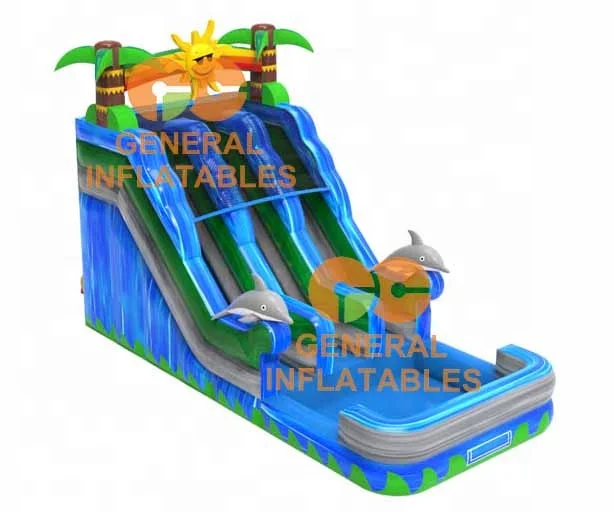 19ft Dual Inflatable Water Slides slip marble material Sunshine water slide pool commercial  for party rentals