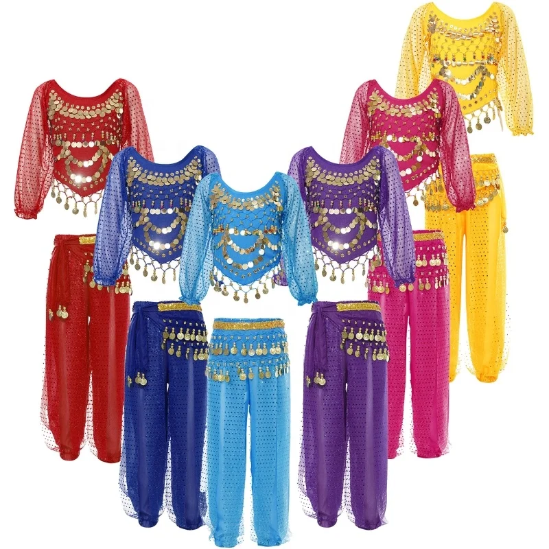 Kids Dancewear Girls Arabic Dance Performance Wear Clothes Dancing Wear Outfit Sequin Professional Belly Dance Costume