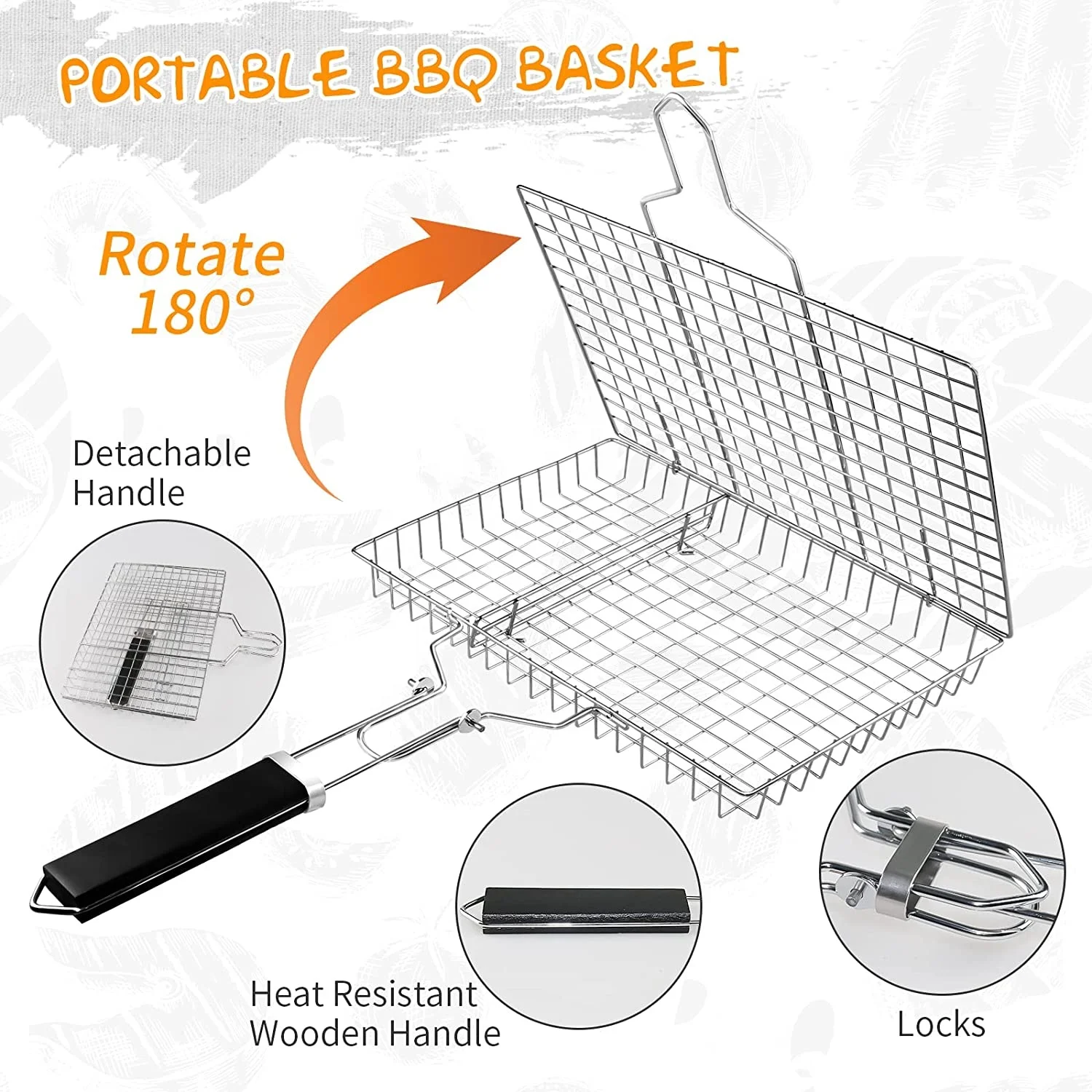 Deep Barbecue 430 Stainless Steel Vegetable Hot Dog Chicken Roaster Triple Fish Bbq Basket