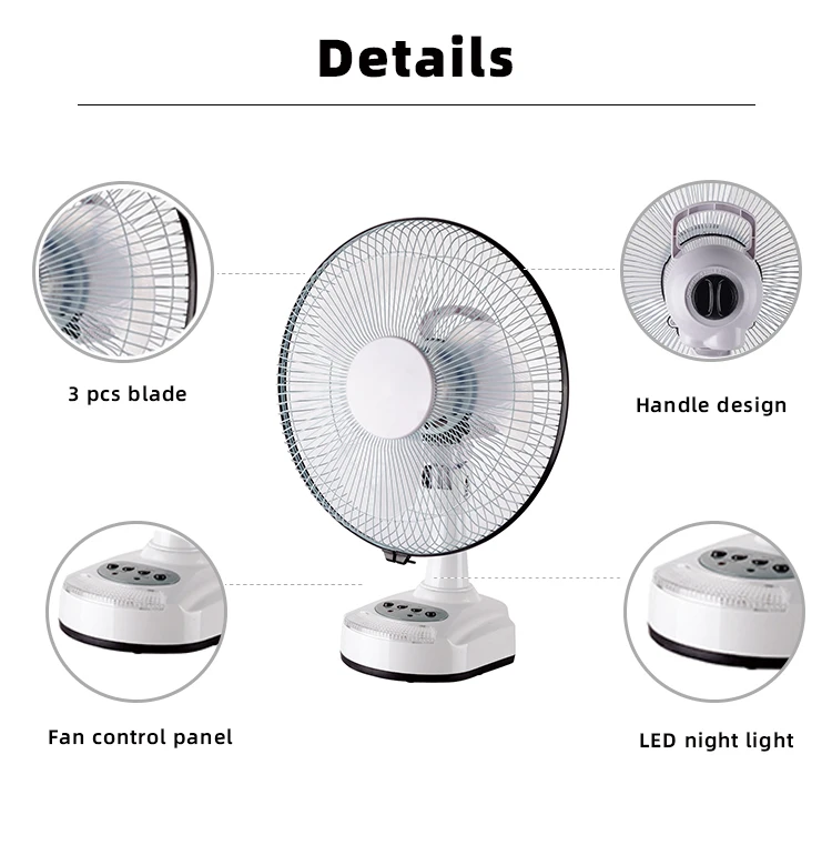 Hot Sell Modern Rechargeable 12 inch Table Fan&Desk Fan with LED night light for Office