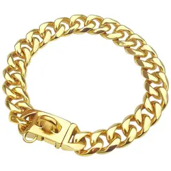 Wholesale Strong Heavy Duty Chew Proof Stainless Steel Dog Necklace Cuban Link Chain Dog Collar with Safety Buckle Lock