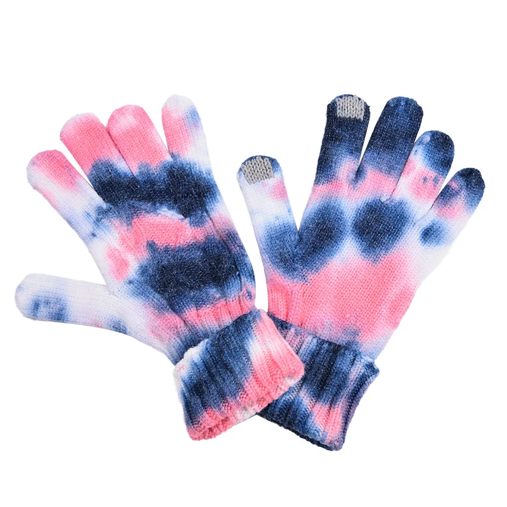 Зимние теплые плотные перчатки Tie -Dye для сенсорного экрана женские кашемировые шерстяные вязаные однотонные варежки мобильного телефона