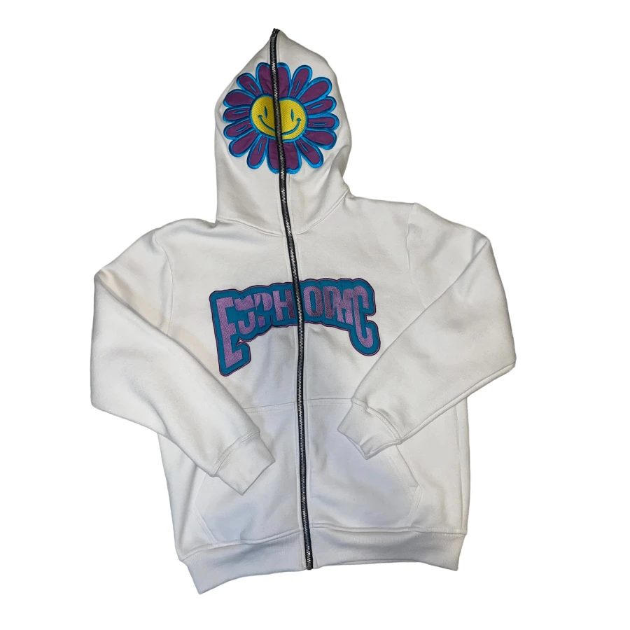 custom embroidery hoodie heavyweight vintage french terry oversized embroidered full face zip up hoodies