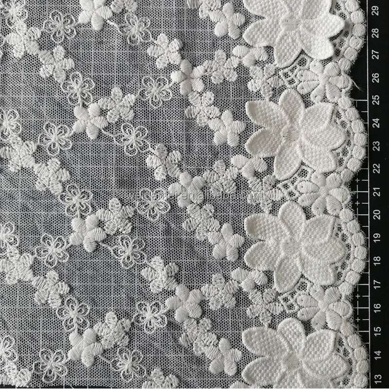 White Embroidered Mesh Lace Trim 3D Flower Voile Lace Trimming Embroidery Tulle 3D Lace Trim for Sale