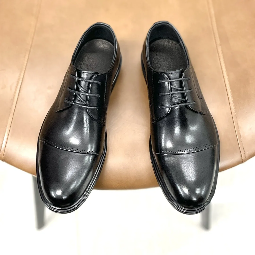 China factory men  genuine leather Shoes  lace up real leather durable  cowhide walking shoes Black Business men footwear