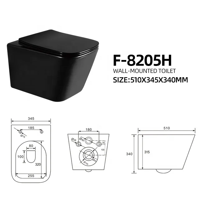 FANNISI  modern sanitary ware bathroom ceramic matte black rimless  WC wall hung toilet wall mounted toilet bowl price