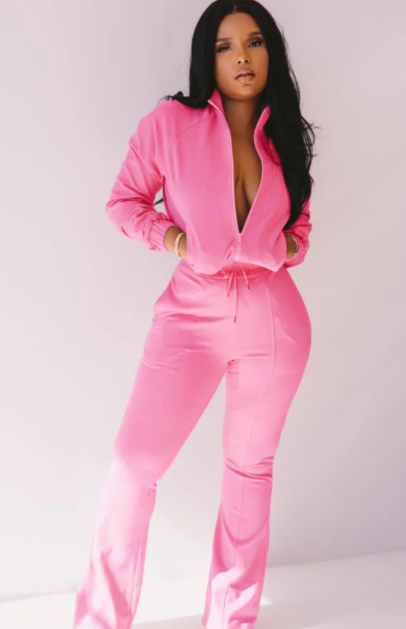 Factory Wholesale custom logo african clothing flared pants women Casual jogger sweatsui 2 piece pants set