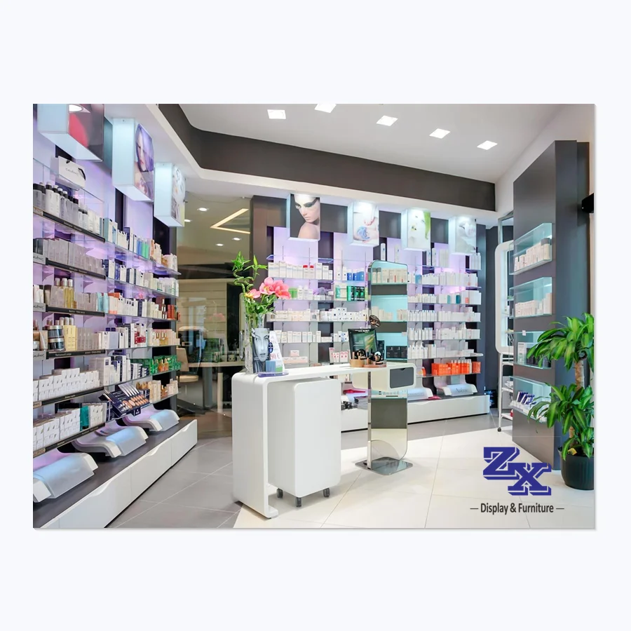 Cosmetic shop interior decoration design cosmetic shelf pharmacy for store
