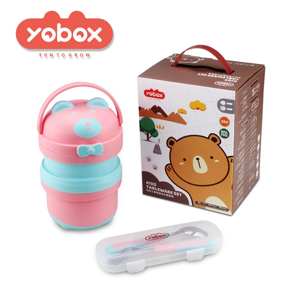 New Best Little bear 2 layers stainless steel bpa Baby kids feeding food lunchbox box bowl set