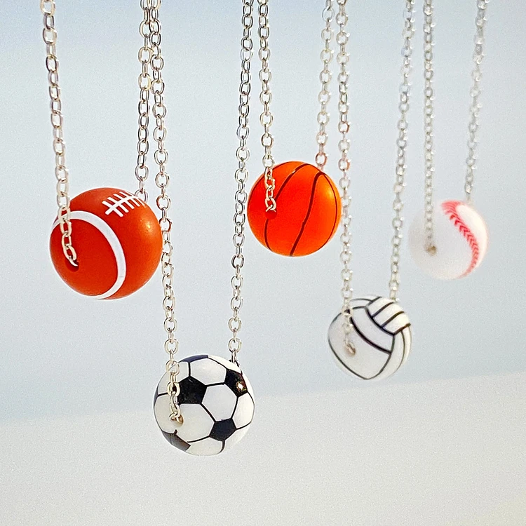 Unisex sports style ball necklace jewelry wholesale baseball basketball rugby football volleyball pendant necklace