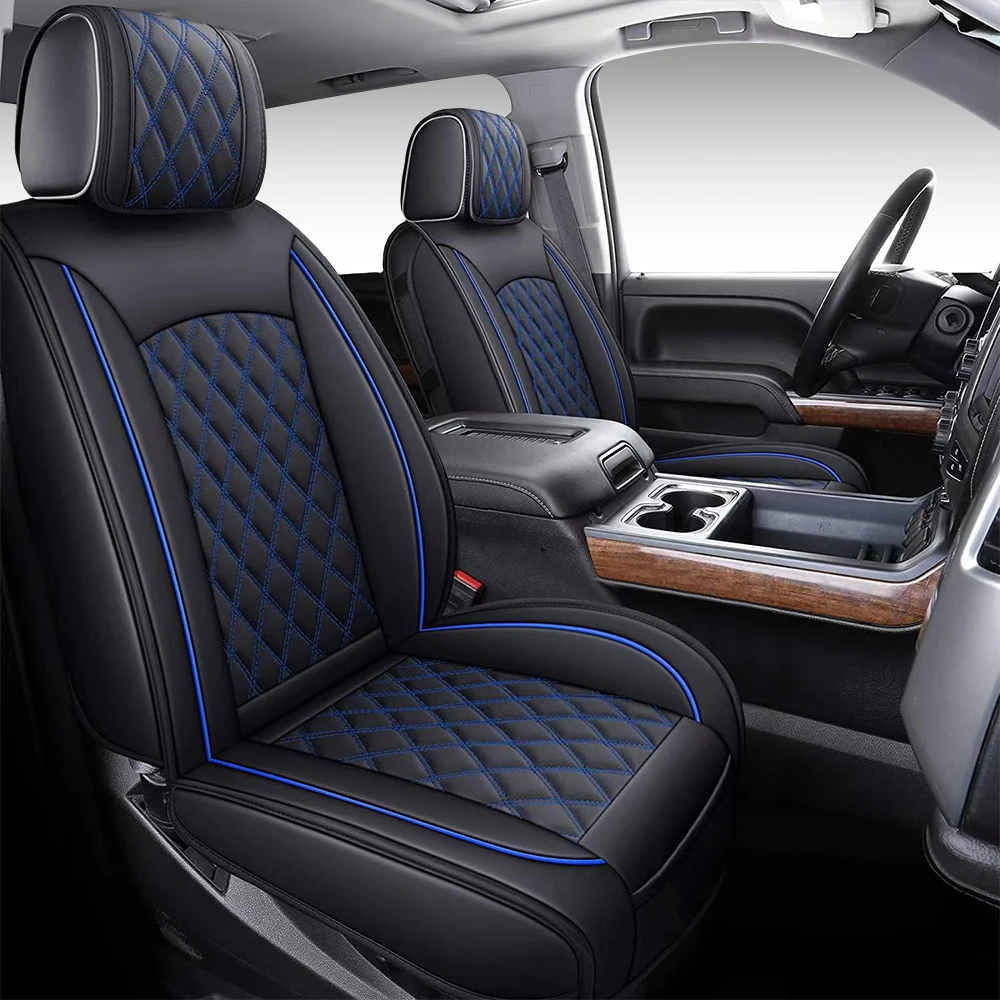 Black waterproof  leather seat covers for Chevy Silverado 1500/2500/3500 2007-2021
