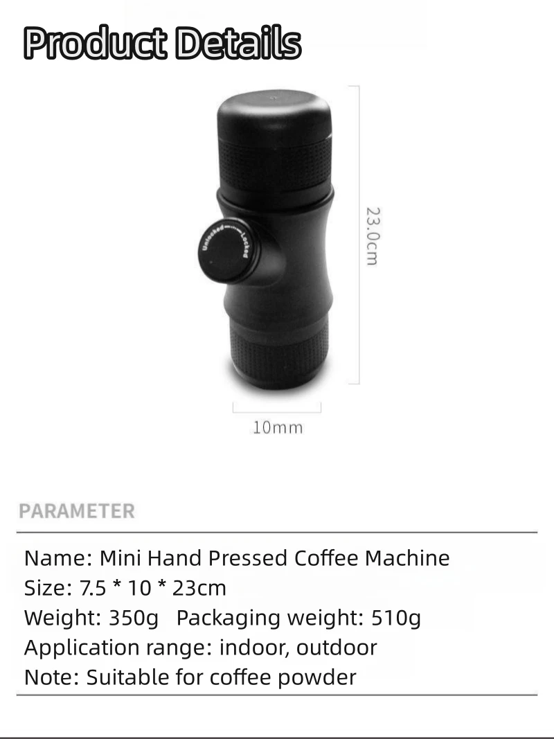 Factory Portable Hotel Commercial Cafetera Black Coffee Maker Esepresso Coffee Machine for Camping Gift Indoor Outdoor