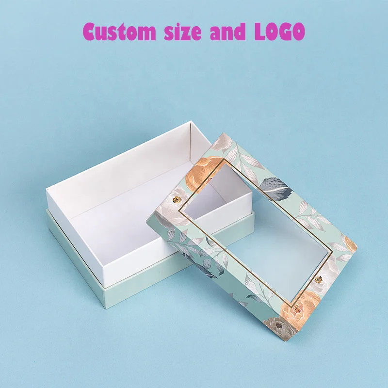 Custom Transparent Front Gift Box PVC Lid clothes scarf towel packaging folding Kraft Paper Packaging Corrugated Boxes With Wind