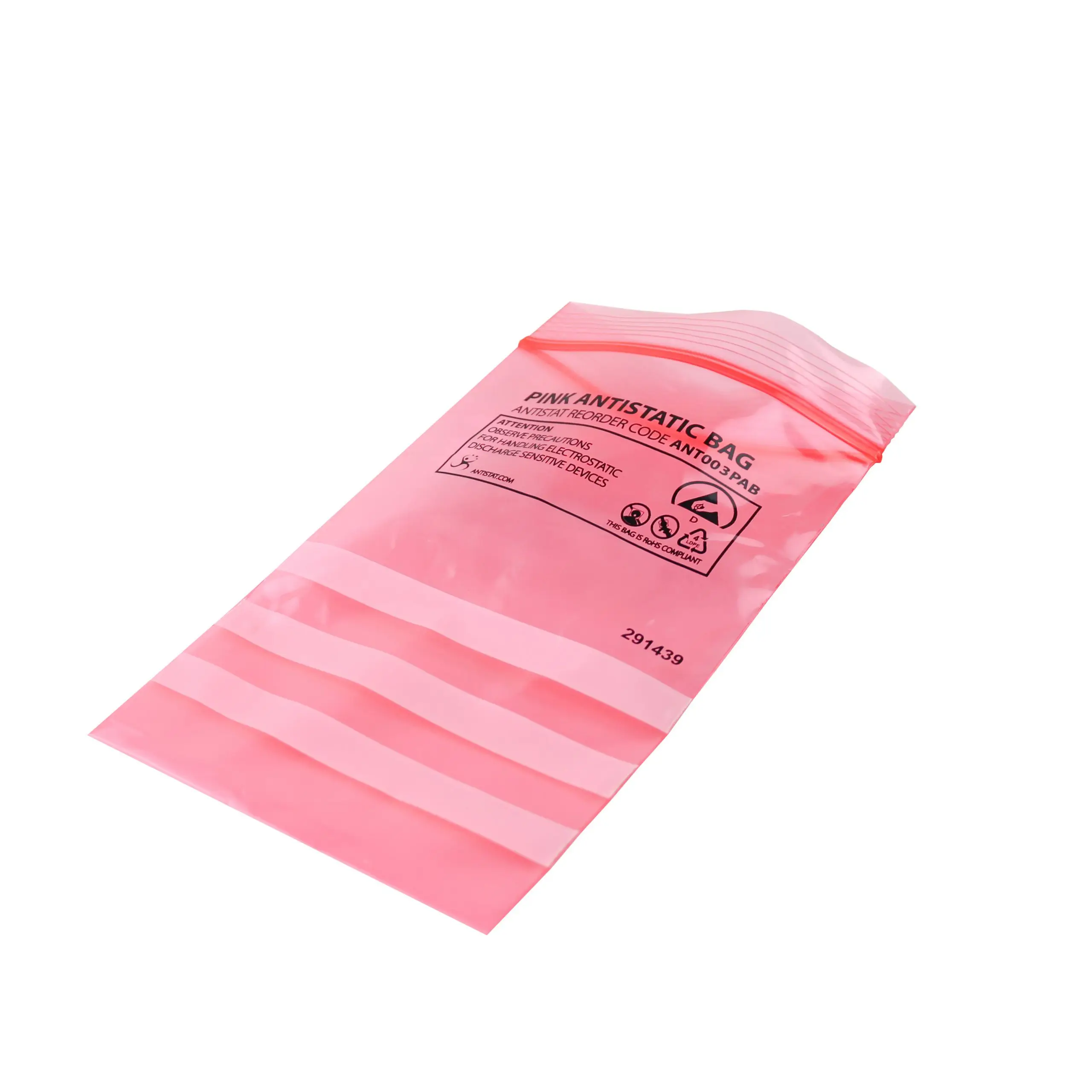 Pink Anti-Static Flat Poly Bags and polyethylene film protect electronic components from static build up as well as moisture