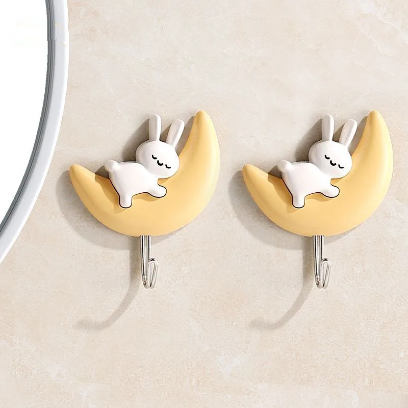 Wall Decorative Entryway Door Bathroom Creative Moon Rabbit Key Holder for Wall Multi-Function Self Adhesive Hanger Hook
