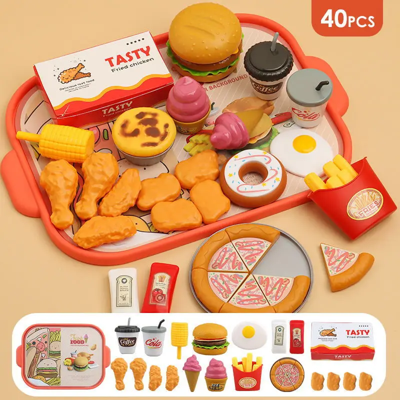 82pcs Kids Kitchen Toys Fast Food Restaurant Hamburger Set Pretend Play Mini Kitchen Food Educational Toy Role Playing House