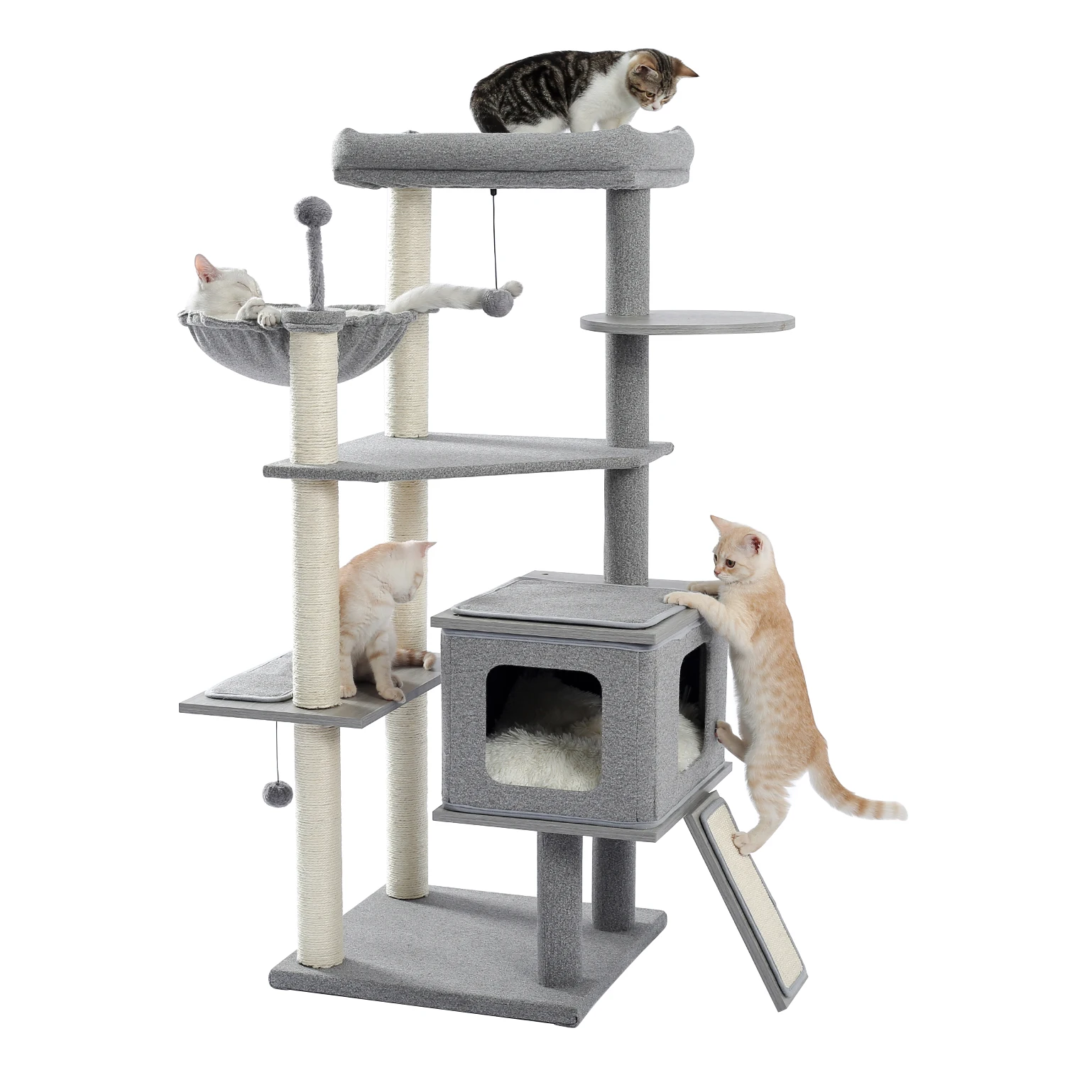 
Free Shipping Multi-layer Wooden Cat Tree Cat Scratcher With Cozy Condo Top Perch For Large Cats 