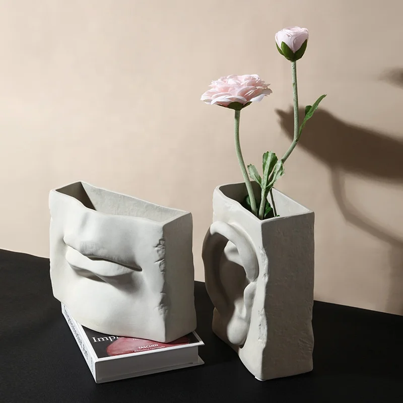 Modern Simple Creative Human Face Features Art Ceramic Vase Home Decor