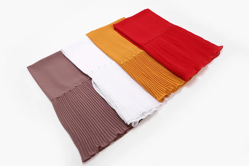 MXCHAN SJH2123 latest design classic beaded pleated hijabs muslim scarf hijab chiffon