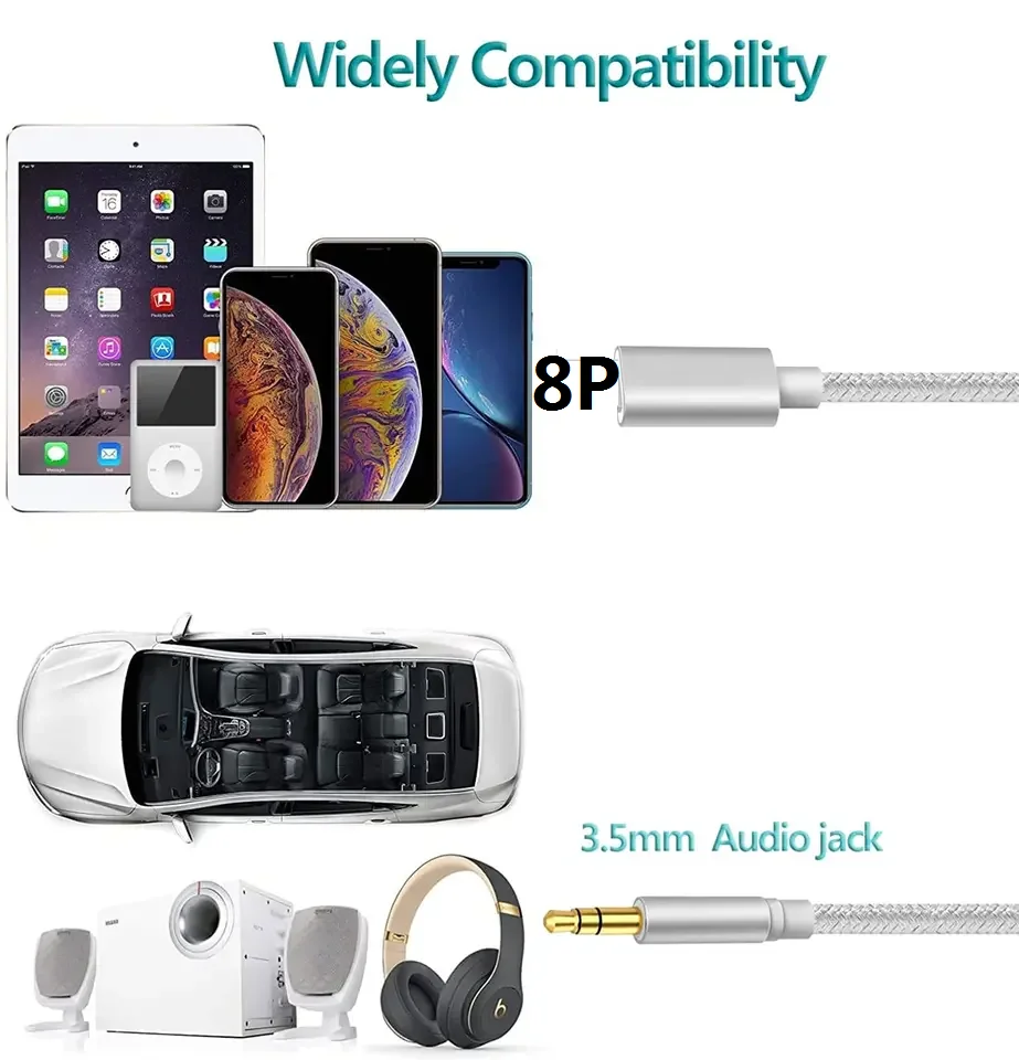 Wholesale Audio Cable Nylon Braid Light ing 3.5mm Headphone Jack Audio AUX Adapter Cable