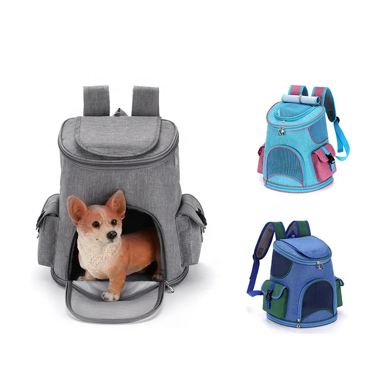 latest design fold up cationic mesh webbing outgoing traveling pet backpack little dog cat carriers bag with double sides pocket