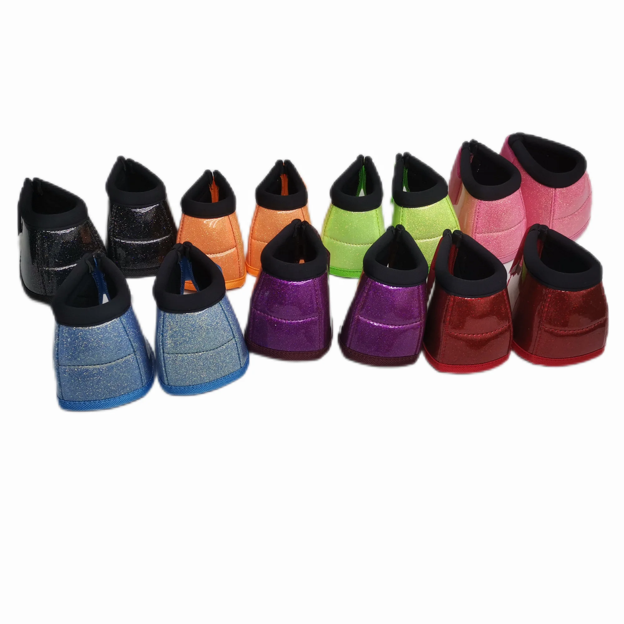 UOO OEM Custom High Quality Equestrian Equipment Shiny Leather Neoprene Horse Bell Boots