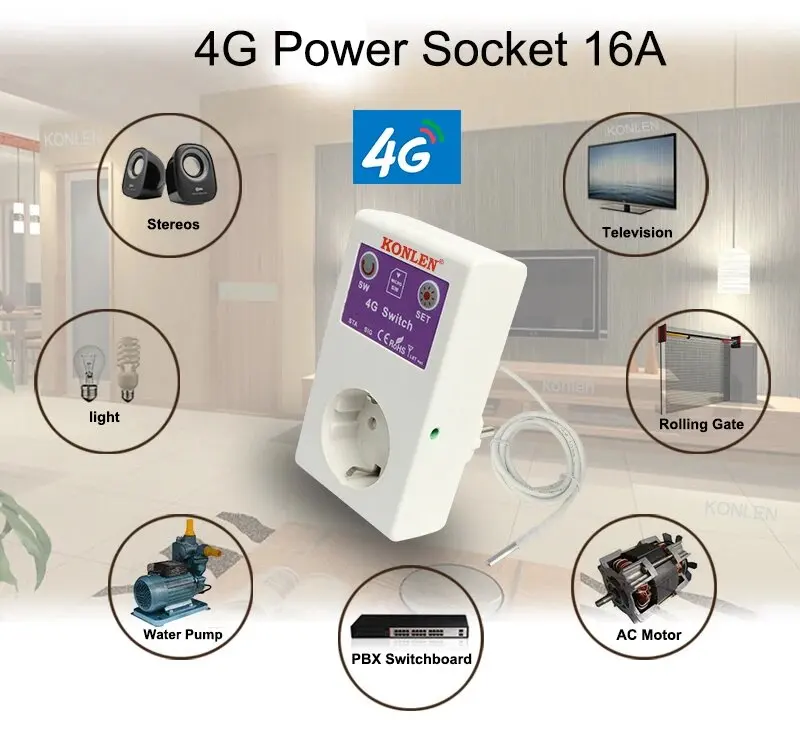4G LTE Power Socket EU Smart Plug GSM SMS Remote Control Temperature Sensor Switch Outlet 16A Home Appliance Relay Controller