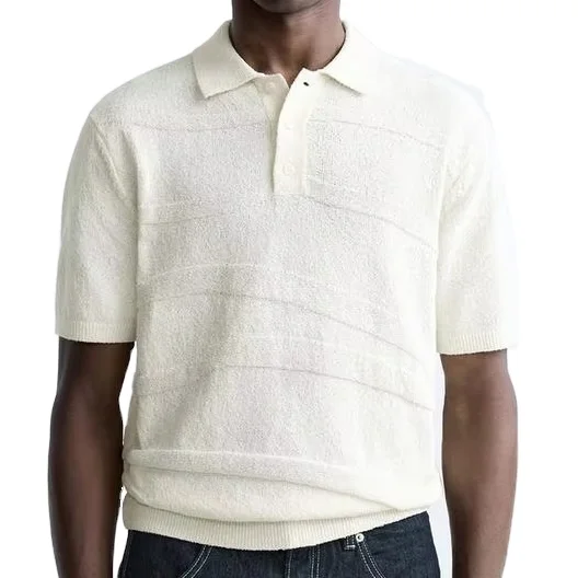 Regular Fit Knit Polo Shirt Lapel Collar With Sweater For Man Front Button Closure Summer Short Sleeves Knitted Sweater For Man
