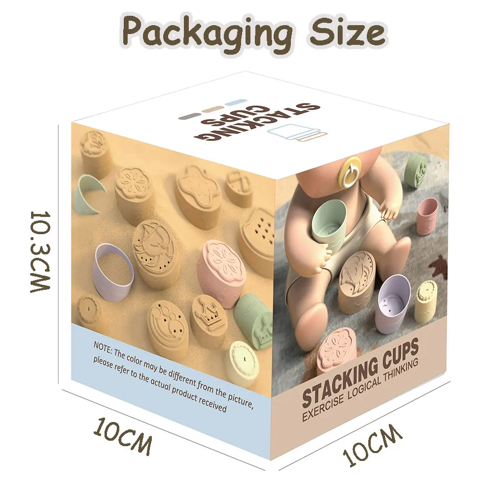 Educational Shower Toys Nesting Cups STEM Number Learning Pattern Silicone Teething Soft Building Blocks for Baby