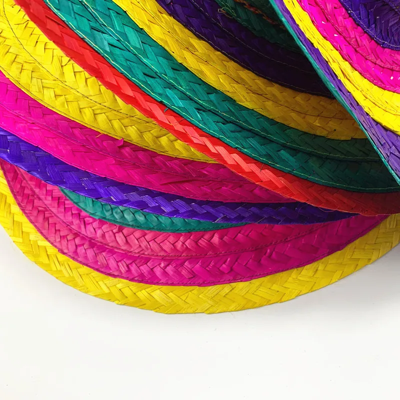 Cheap Plain White Ball Style Men Women 48cm 53cm Colorful Party Dance Bamboo Woven Mexican Straw Hat