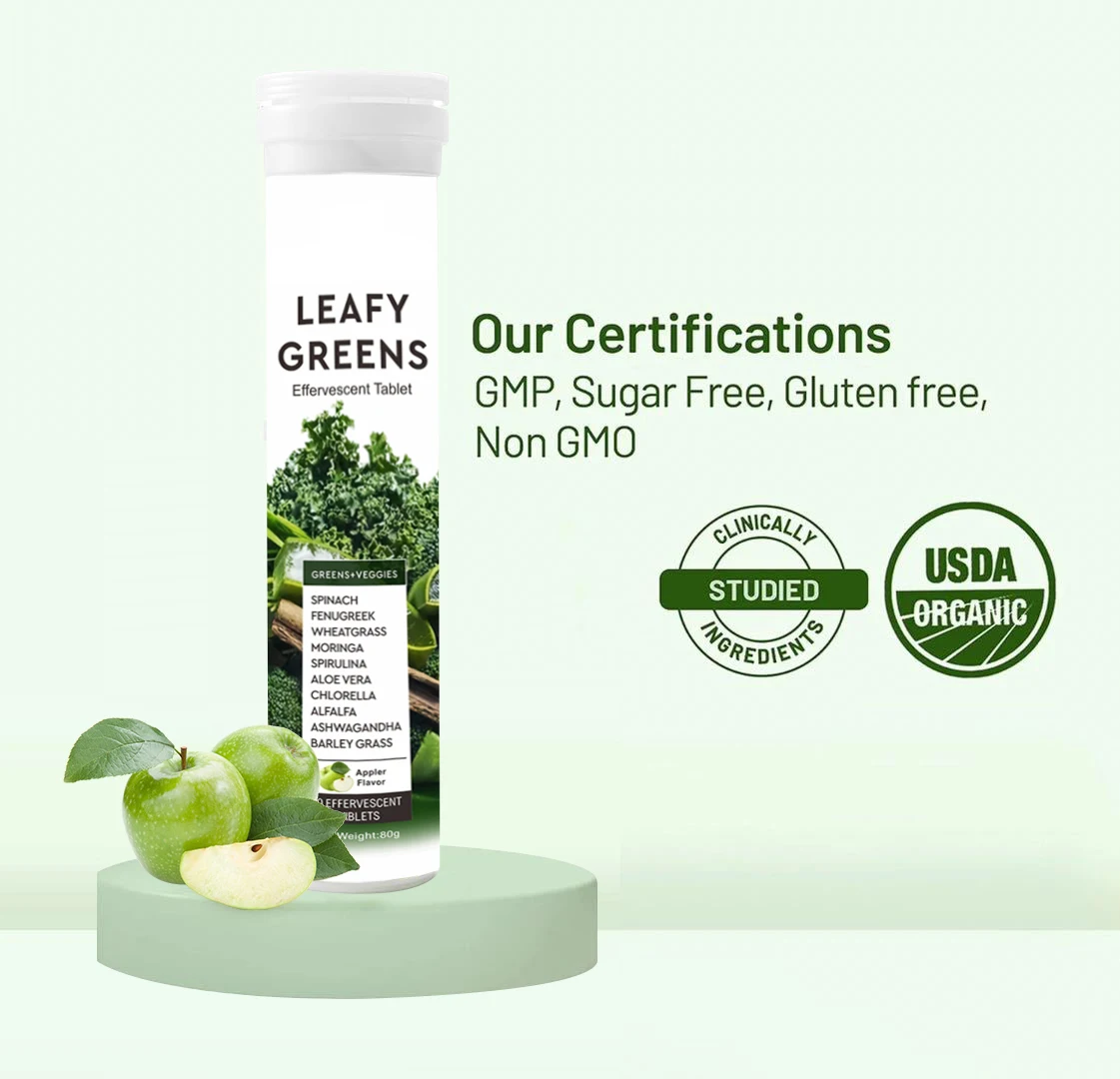 XYD Factory supply Multivitamin Nutrition Green Superfood Leafy Greens Vegetable Powder Effervescent Tablets For Health Support