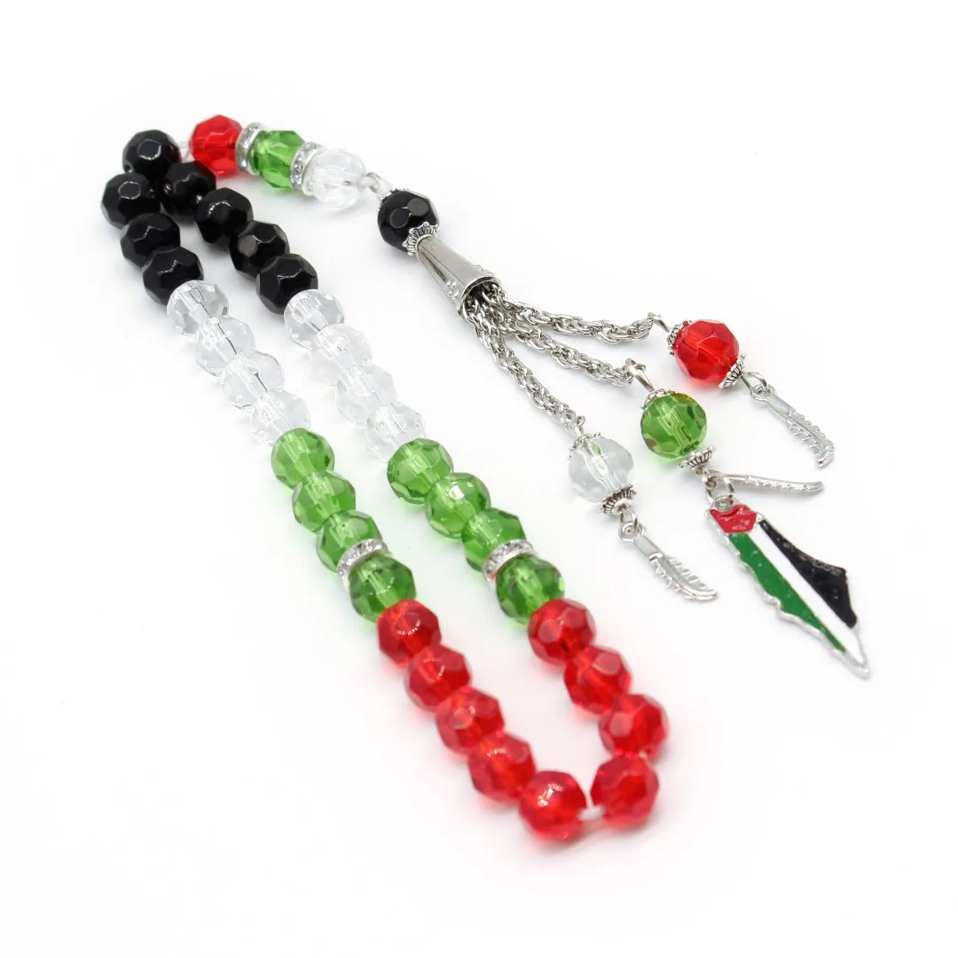 Fashion Rosary Crystal Bead Meditation Strand Black Muslim Palestine Prayer Beads Islamic Tasbih