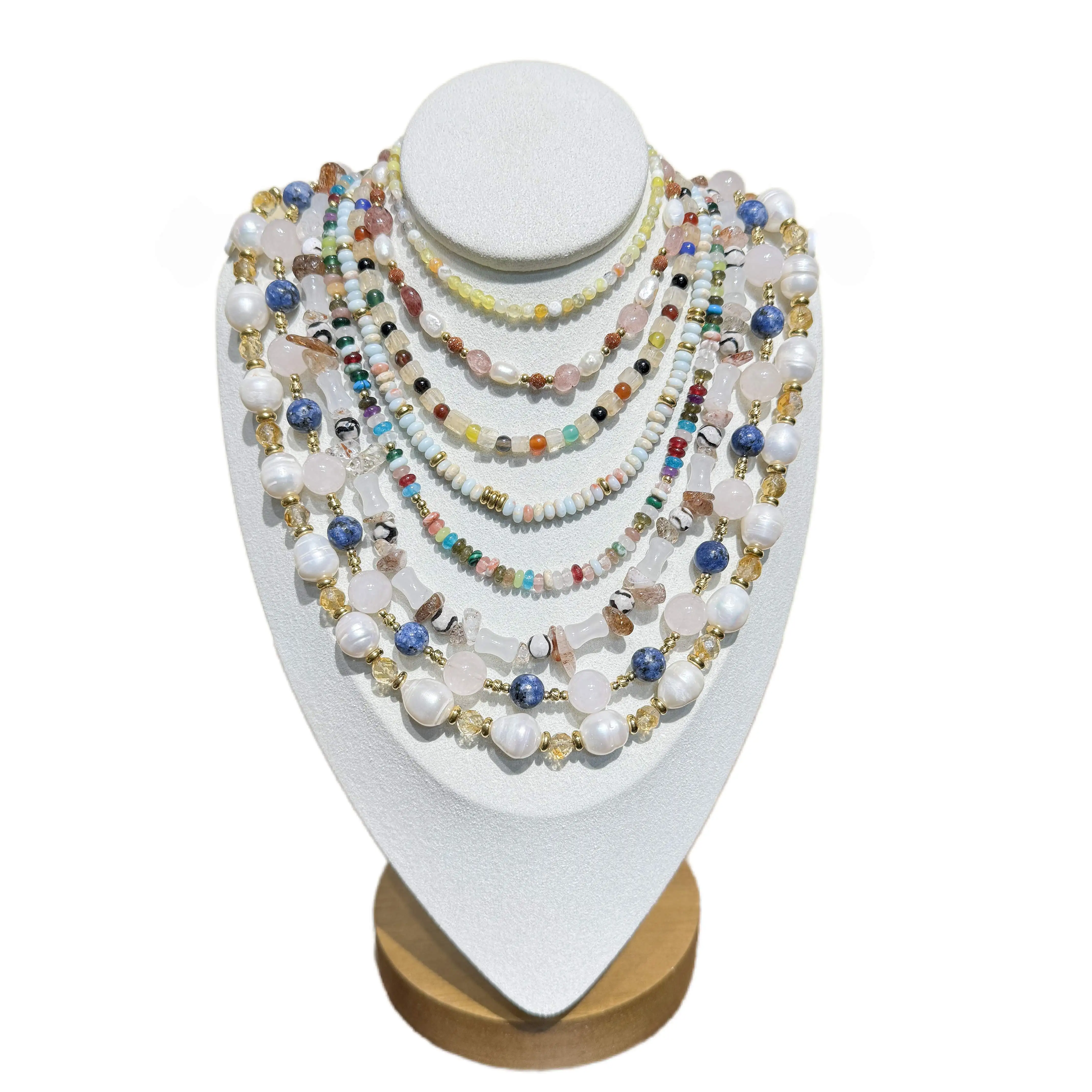 XIYIZI Macaroon Colorful Beads Crystal Pearl Turquoise Natural Stone Handmade Necklace Custom Wholesale With OT Magnetic Buckle