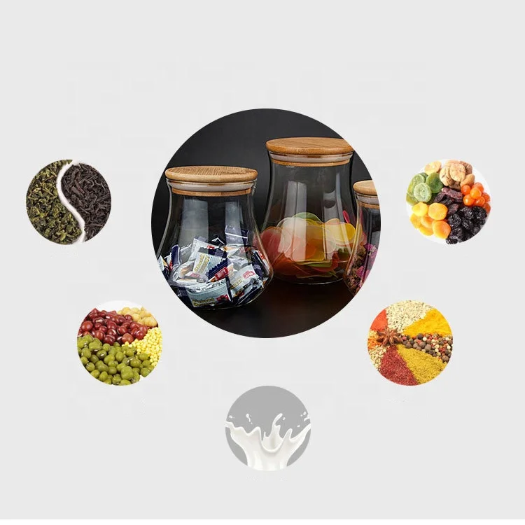 Factory direct custom 850ml 650ml 400ml high borosilicate transparent glass storage jar with bamboo lid