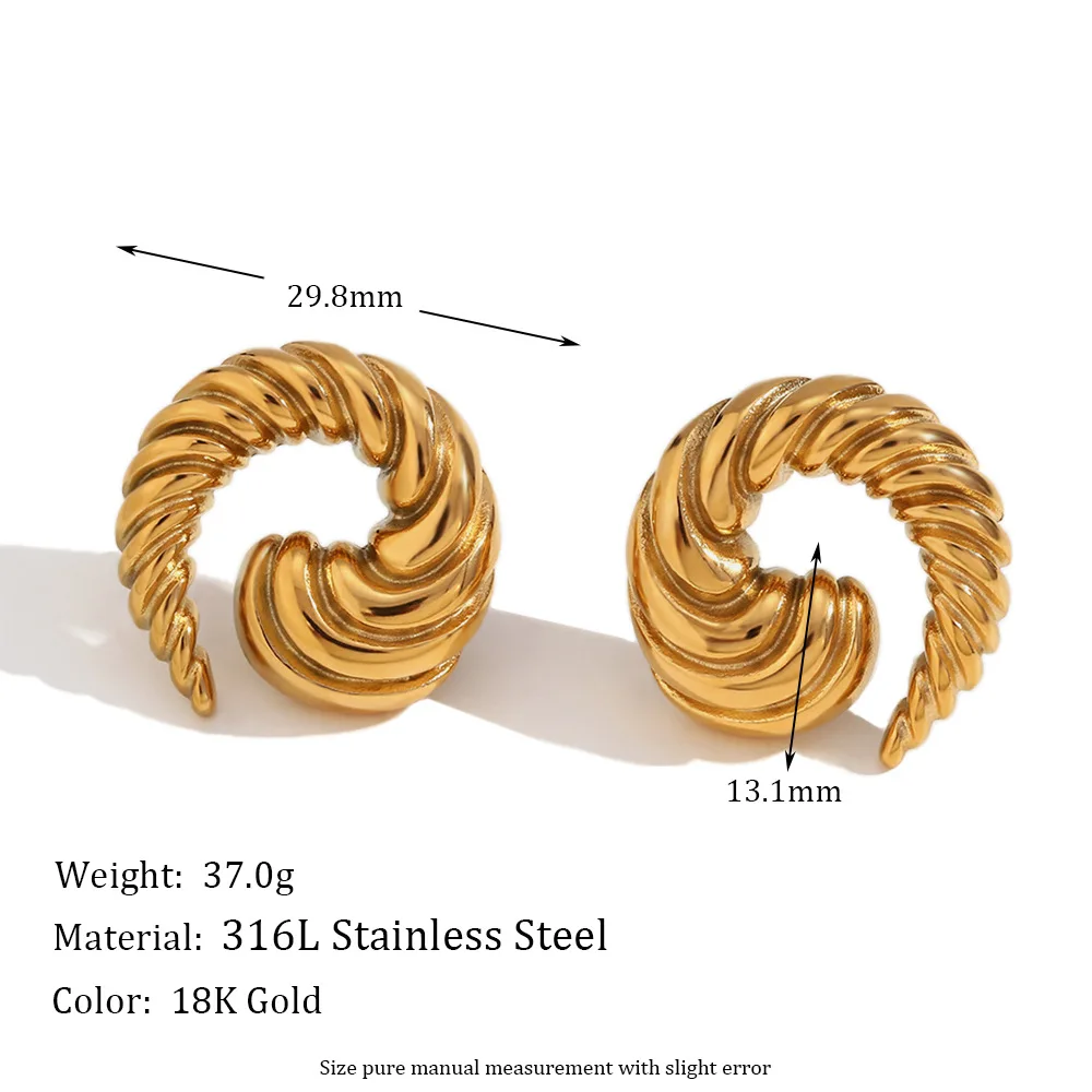 Fanhua Earring Wholesale Women Luxury  18k Gold Plated Hypoallergenic Stainless Steel Korean Vintage Vortex Horn Gypsy Earrings