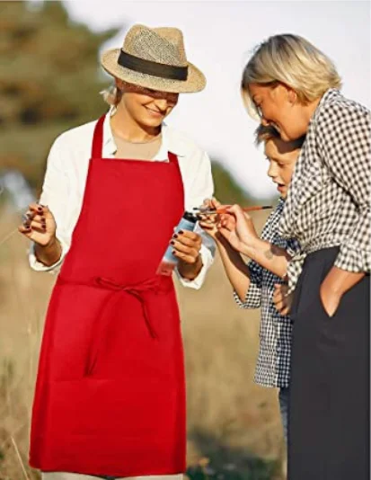 Custom Logo Red Reusable Unisex Protective Kitchen Cooking Chef Apron No Pocket Waterproof Polyester Apron